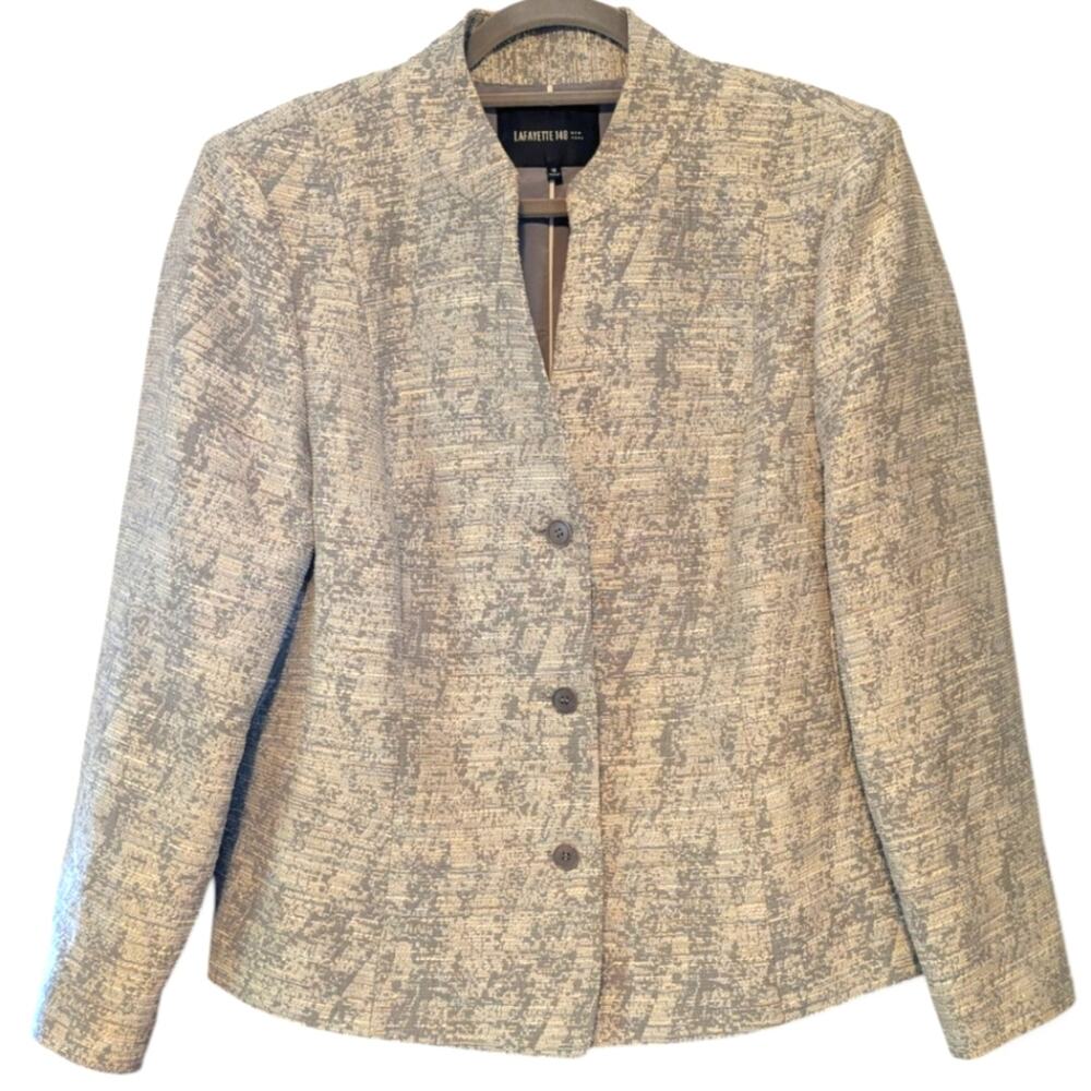Lafayette 148 Women's Cotton Metallic Tweed Textured Mandarin Collar Blazer 16